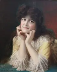 F. Beckwith, Head and Shoulders Portrait of a Girl wearing a Lace-edged Dress, oil on canvas
