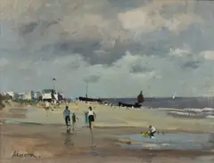 Edward Wesson, Holiday Beach, Norfolk, oil on board