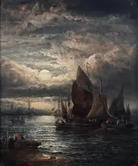 Night' (Moonlit Coastal View) by William Thornley, oil on canvas, sold Jun 2014