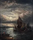 William Thornley, Night' (Moonlit Coastal View), oil on canvas