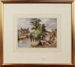 William Stephen Coleman, Three Children fishing in a River, watercolour