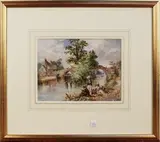 William Stephen Coleman, Three Children fishing in a River, watercolour