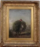Boy on Top of Grass carried by Two Donkeys by Charles H. Poingdestre, oil on canvas, sold Jun 2014