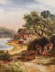 Robert Gallon, Repairing the Skiff, oil on canvas