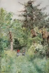 Sofie Holten, Two Children in a Landscape, oil on canvas
