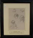 Eileen Soper, Studies of Five Children's Heads, pencil drawing