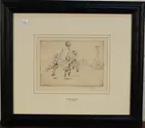 Eileen Soper, Netball, monochrome etching
