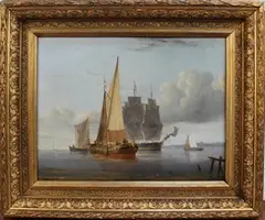 George Stanfield Walters, Shipping in Calm Coastal Waters, oil on canvas
