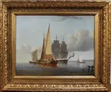 George Stanfield Walters, Shipping in Calm Coastal Waters, oil on canvas