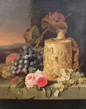 Edward Ladell, Still Life with Grapes, Roses and a Stein, oil on canvas