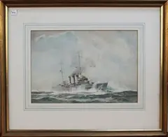James Scrimgeour Mann, Study of a Cornwall Class Cruiser, watercolour