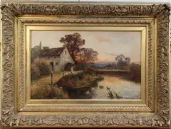 Woman outside a Mill feeding Ducks by Ernest Walbourn, oil on canvas, sold Jun 2014
