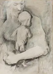 Mervyn Peake, Figure holding a Baby, 1941, watercolour