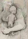 Mervyn Peake, Figure holding a Baby, 1941, watercolour