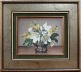 James Noble, Christmas Roses & Winter Jasmine, oil on board
