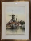 View of a Dutch Canal and Windmill by Louis Van Staaten, watercolour, sold Mar 2014