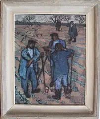 Jean Young, Workers in Conversation in a Field, oil on canvas