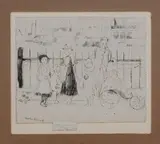 Théodore Roussel, Events over the Railings, monochrome etching