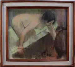 Female Nude crouching in a Bath by Leszek Tadeusz Muszynski, pastel, sold Mar 2014
