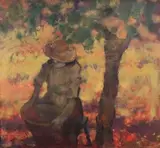 Leszek Tadeusz Muszynski, Figure under a Fig Tree, oil on canvas