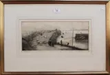 View of Seagulls on a Quay by William Lionel Wyllie, monochrome etching, sold Mar 2014