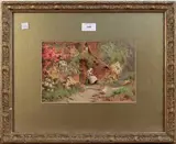 John Abernethy Lynas Gray, Woman and Geese outside a Cottage, 1913, watercolour