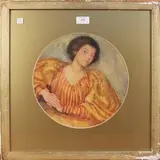 Amy Sawyer, Tondo Portrait of a Young Lady wearing a Yellow and Orange Dress, 1903, watercolour and pastel over pencil traces