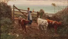 Frank Cox, Woman at a Gate near Three Calves, probably Cornwall, 1875, oil on canvas