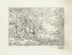 Geoffrey Sparrow, Crawley & Horsham Hounds in Newells, monochrome etching