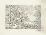 Geoffrey Sparrow, Crawley & Horsham Hounds in Newells, monochrome etching