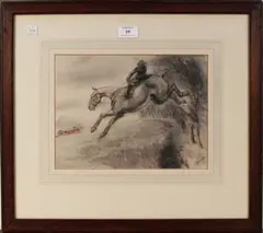 Geoffrey Sparrow, The Bullfincher, monochrome watercolour with pencil and red ink