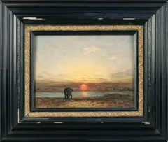 B. Starford, Elephant on the Bank of a River at Sunset, oil on canvas