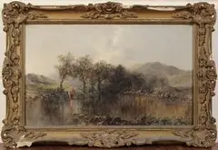 Thomas Stanley Barber, Figure carrying a Child across a River, oil on canvas