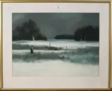John Bond, Figure standing in a Snowy Landscape, acrylic
