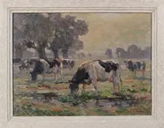 August Lüdecke-Cleve, Cattle grazing in a Landscape, 1926, oil on canvas laid on board