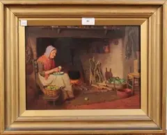 Henry Edward Spernon Tozer, Woman peeling Apples at a Fireside, 1921, oil on board