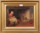 Henry Edward Spernon Tozer, Woman peeling Apples at a Fireside, 1921, oil on board