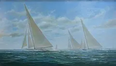 Brian Mays, Harwich Regatta 1933, Astra, Shamrock & Britannia, oil on canvas