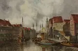 Louis Van Staaten, Old Amsterdam, watercolour with gouache