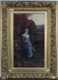 David Fulton, Portrait of a Lady standing in a Garden holding a Watering Can, oil on canvas