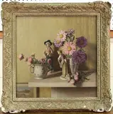 Gerald Trice Martin, Still Life Study of Flowers and Figurines, early/mid-20th Century oil on canvas