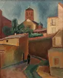 Iosif Iser, View of an Alley in Toledo, a Church beyond, oil on canvas