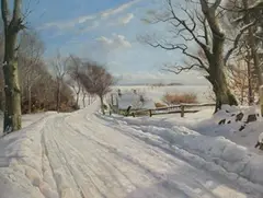 Harald Pryn, Gandløse' (View of the Snowy Lane, near Copenhagen), oil on canvas