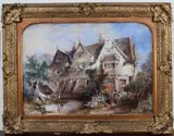 Thomas R. Dibdin, Figures outside a Country House, watercolour with gouache