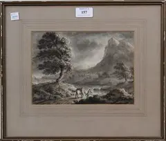 Nicholas Pocock, Figure and Horse in a Windy Landscape, 1780, watercolour and ink