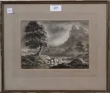 Nicholas Pocock, Figure and Horse in a Windy Landscape, 1780, watercolour and ink