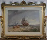 Thomas Sewell Robins, Coastal View with Boats and Barges on Choppy Waters, 1858, watercolour with touches of white