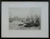 William Lionel Wyllie, Tower of London, monochrome drypoint etching