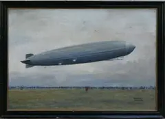 V. Fitz-Gerald, The LZ127 Graf Zeppelin Airship at Hanworth Air Park, London, on 18th August 1931, 1931, watercolour and gouache