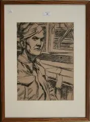 George Hooper, Serious Soldier, 1941, charcoal